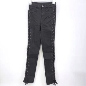 H&M Divided Black Corset Lace-Up Skinny NWT Jeans 4 Grommet Rockstar Edgy Goth